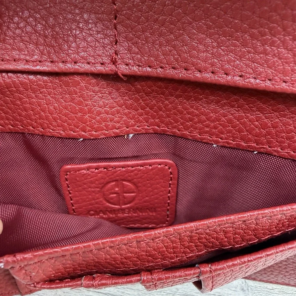 GIANI BERNINI Soft Pebble Leather Wallet Red Card Holder Snap Closure New